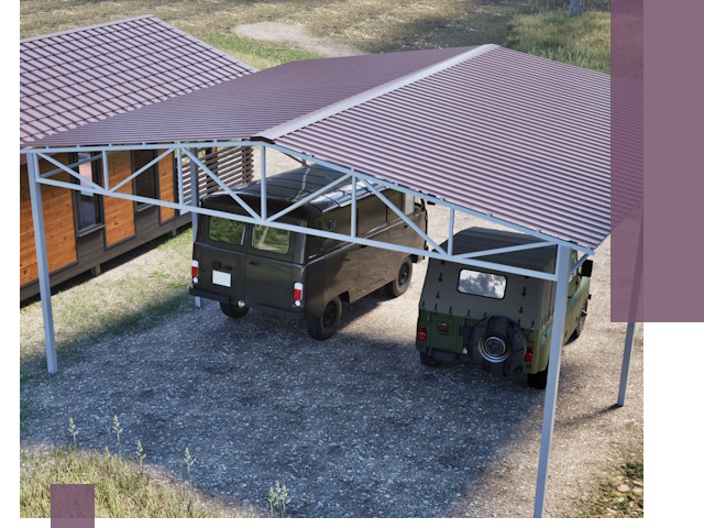 Двускатные навесы под ключ в Сибае — изготовление и монтаж